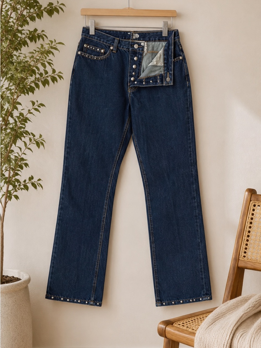 Gap Studded Dark Denim Jeans Sz 12‎ Stovepipe Western Streetwear Y2K Edgy Bling